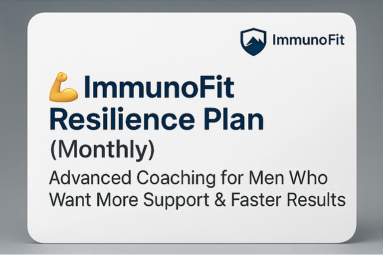 Four promotional cards for ImmunoFit health and fitness plans on a gray background