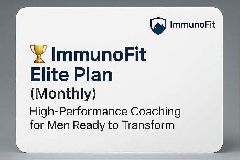 Four promotional cards for ImmunoFit health and fitness plans on a gray background