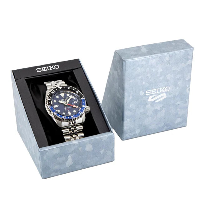 Seiko watch in a branded box on a white background