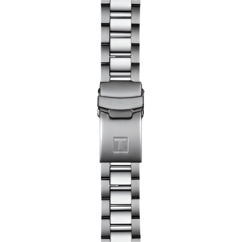 Silver watch strap on a white background